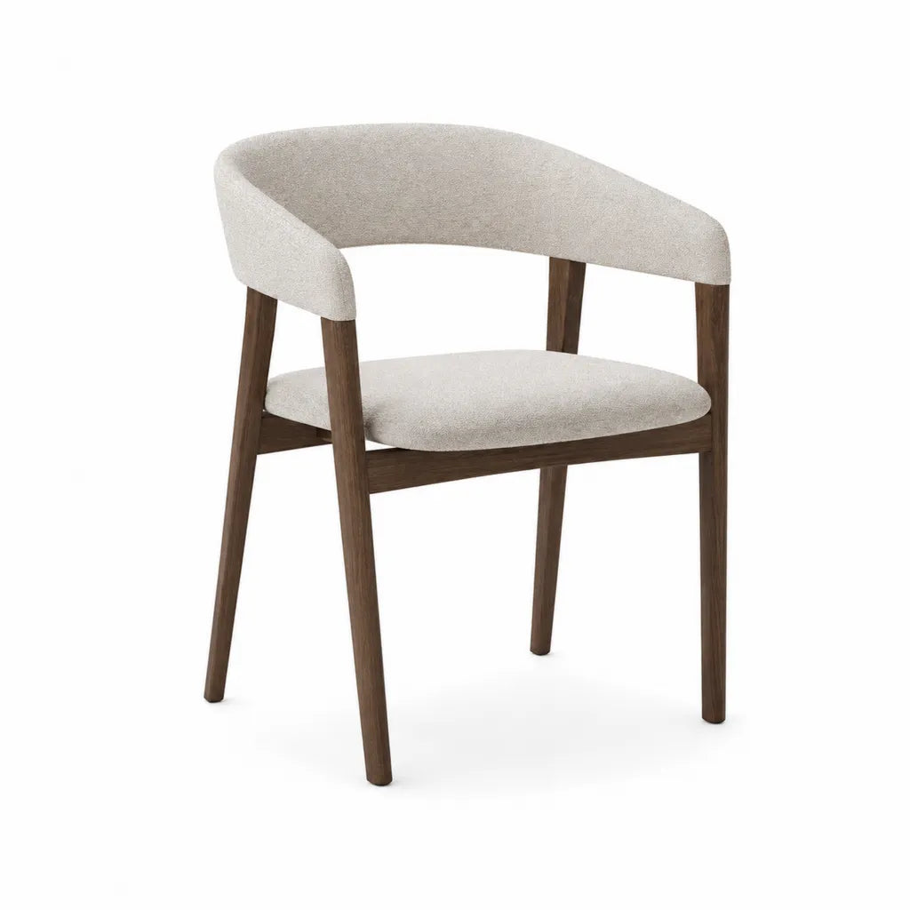 Konferenzstuhl mit Armlehnen gepolstert Polyester-Boucle Massivholz oval Beige Dunkelbraun 57 x 55 x 76 cm