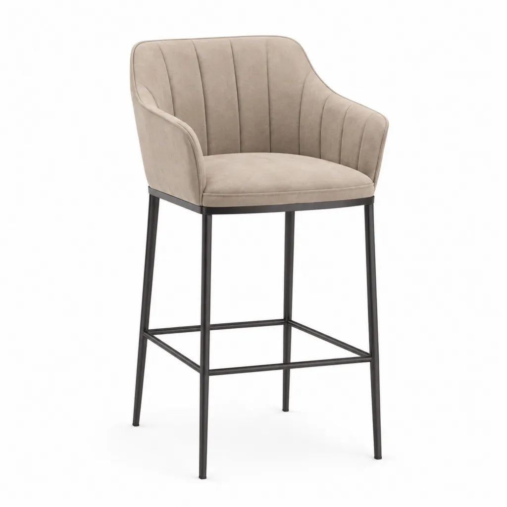Barhocker mit Armlehnen 54 x 55 x 104 cm Polyester-Samt Taupe mit schwarzem Stahlgestell