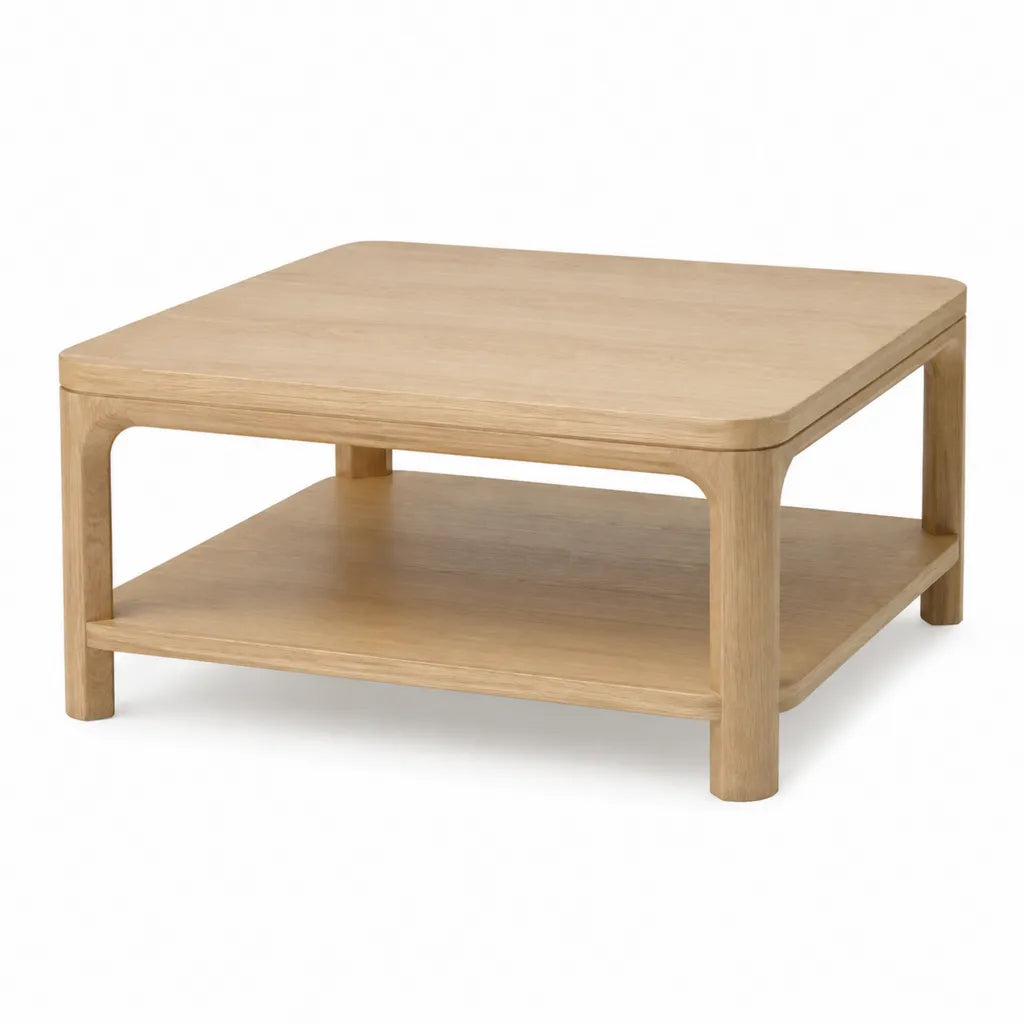 Couchtisch 80 x 80 x 45 cm mit Ablage aus Eichenfurnier quadratisch Natur