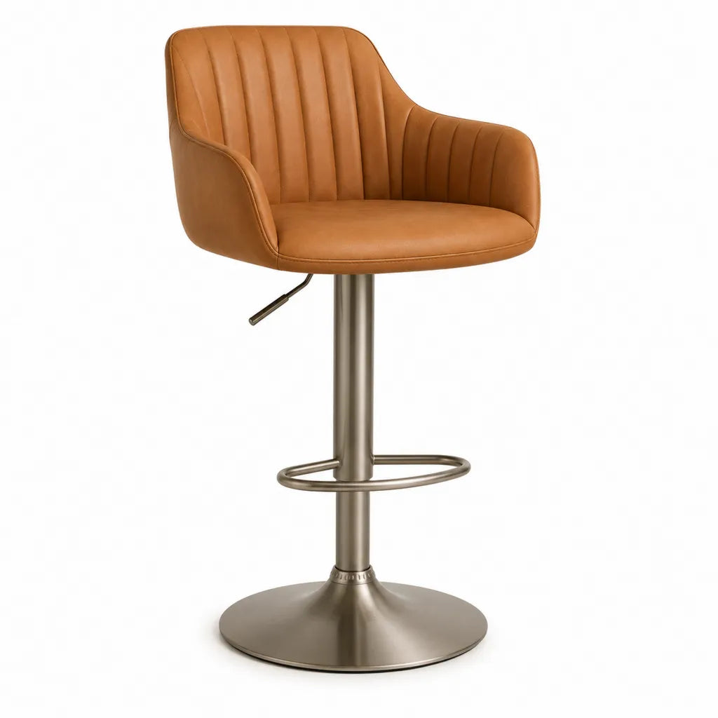 Hohenverstellbarer Barhocker mit Armlehnen aus PU-Kunstleder Cognac 50 x 53 x 92-113 cm