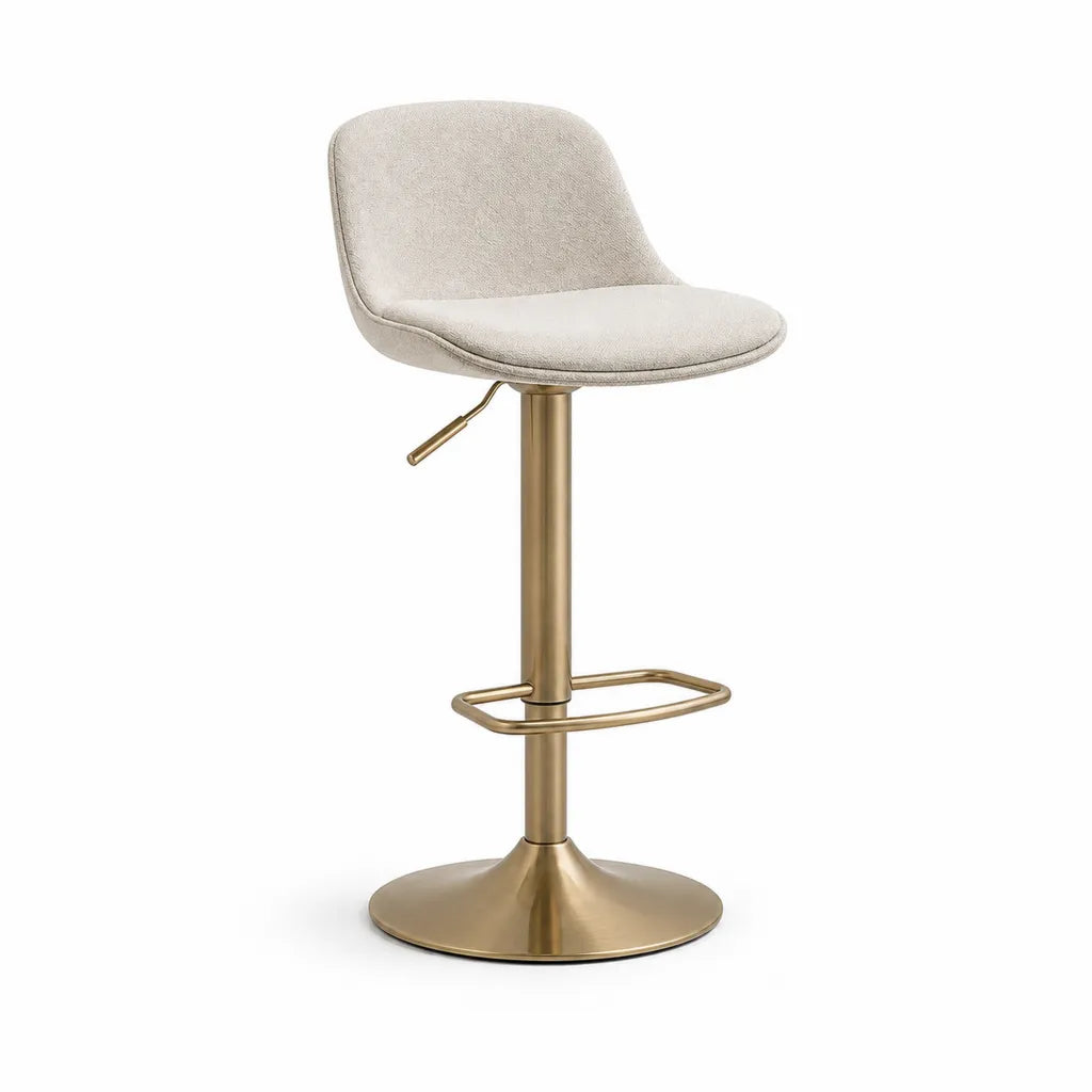 Barhocker hohenverstellbar mit Ruckenlehne Polyester Creme Gold 48 x 52 x 88-109 cm