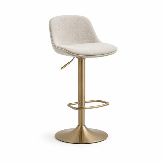 Barhocker hohenverstellbar mit Ruckenlehne Polyester Creme Gold 48 x 52 x 88-109 cm
