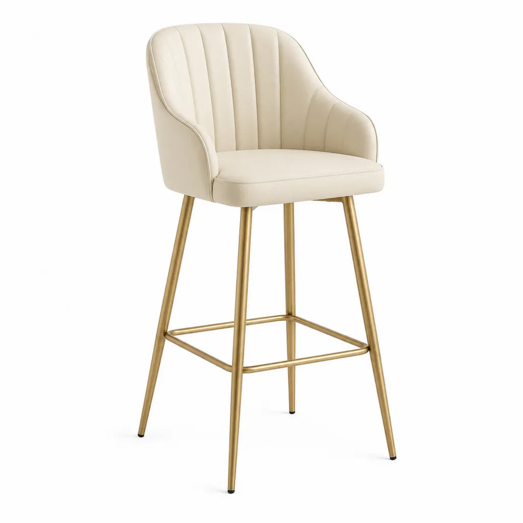 Barhocker mit Armlehnen aus PU-Kunstleder Cremeweiss Gold 52 x 55 x 102 cm