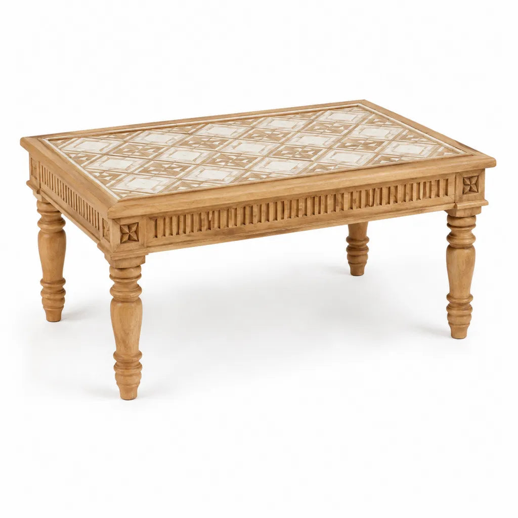 Couchtisch 100 x 60 x 45 cm aus Mango-Massivholz rechteckig in Natur und Creme