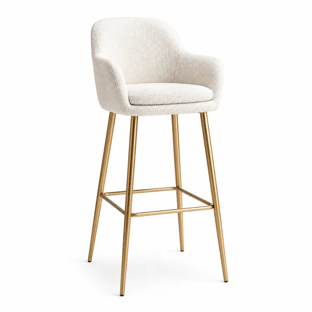 Barhocker mit Armlehnen Boucle Polyester Creme Gold 54 x 58 x 102 cm