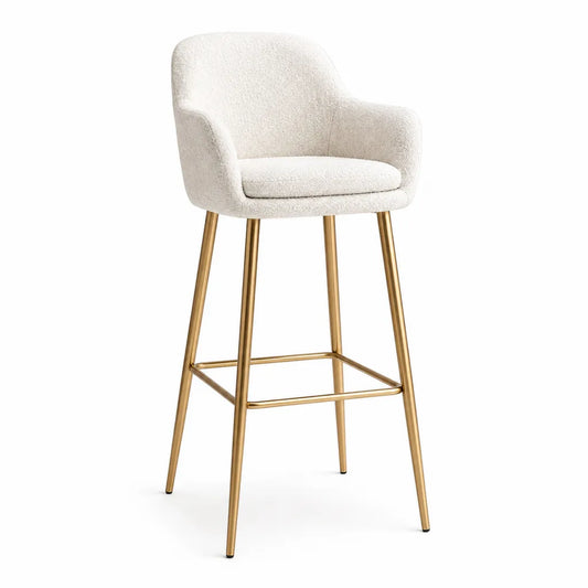 Barhocker mit Armlehnen Boucle Polyester Creme Gold 54 x 58 x 102 cm
