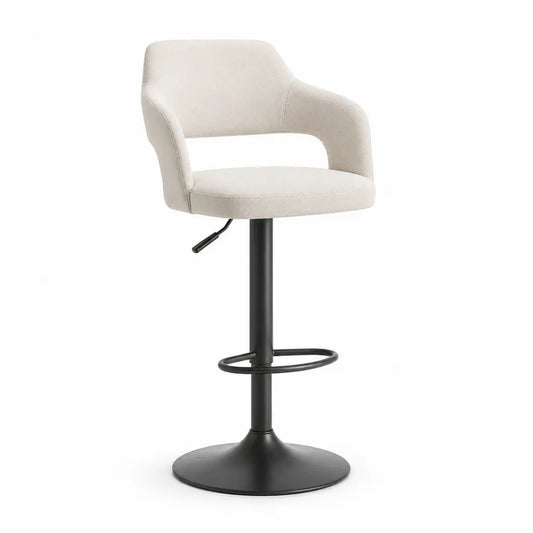 Barhocker hohenverstellbar mit Armlehnen Polyesterbezug rund Schwarz Creme 54 x 51 x 92-113 cm