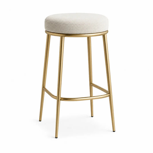 Barhocker mit gepolstertem Rundsitz aus Polyester in Creme und Stahlgestell in Gold 35 x 35 x 65 cm