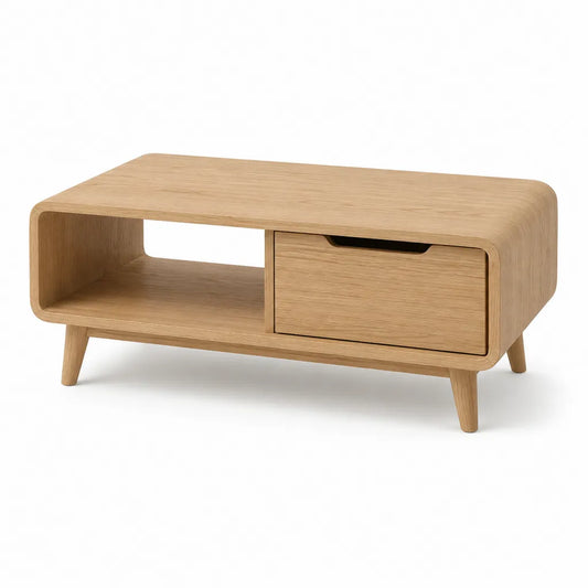 Couchtisch mit Schublade und offenem Fach 100 x 50 x 45 cm MDF mit Eichenfurnier rechteckig Natur