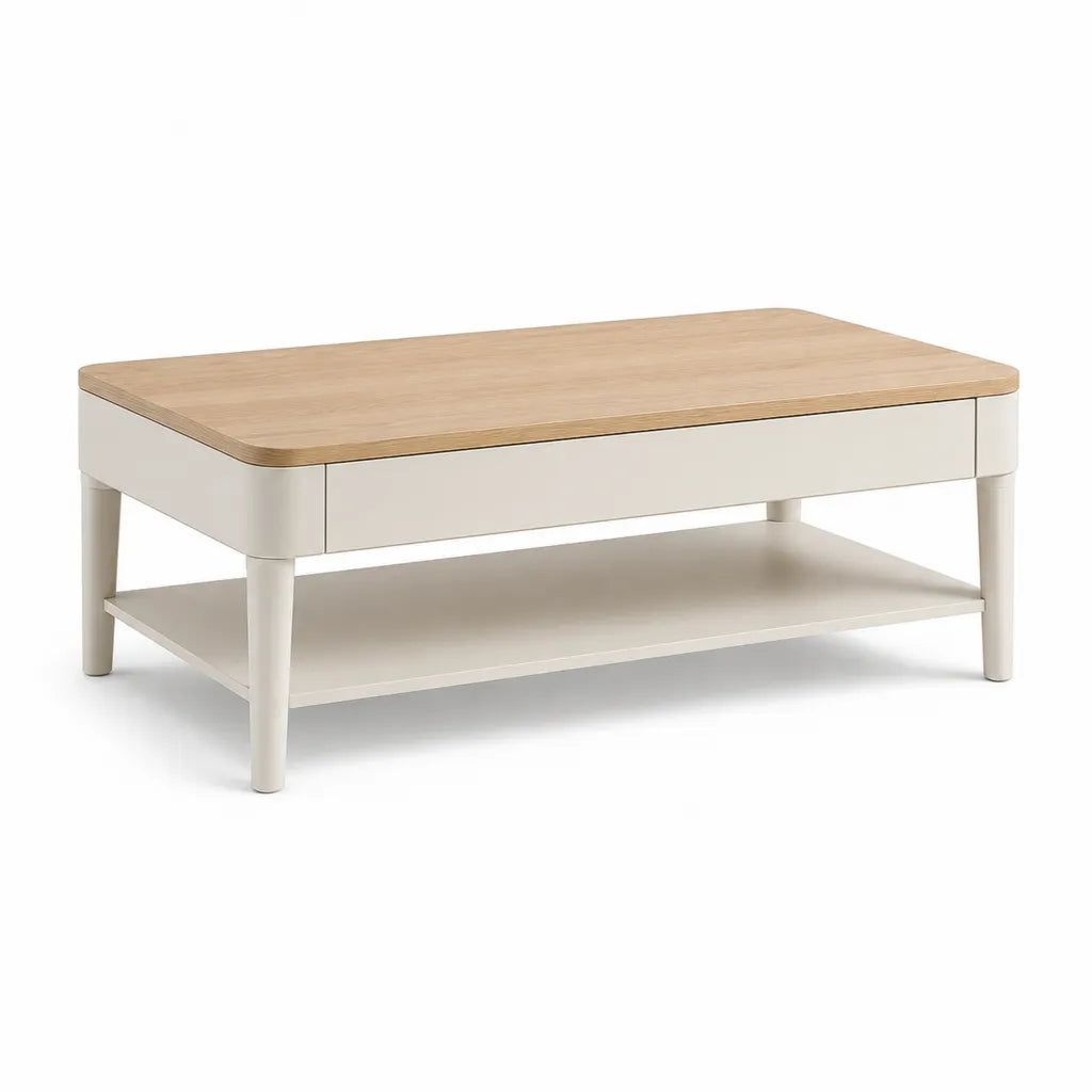 Couchtisch mit Schublade und Ablage rechteckig 100 x 60 x 45 cm MDF Eiche-Optik Weiss